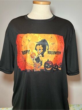 Betty Boop Black Tee with Orange Halloween Panel